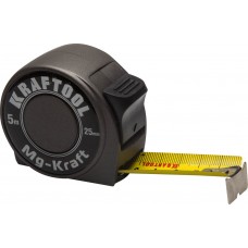Рулетка KRAFTOOL 34129-05-25 "PRO" "MG-Kraft", особопроч корпус, Mg сплав, нейлон покрытие, суперкомпакт размер, 5м/25м 
